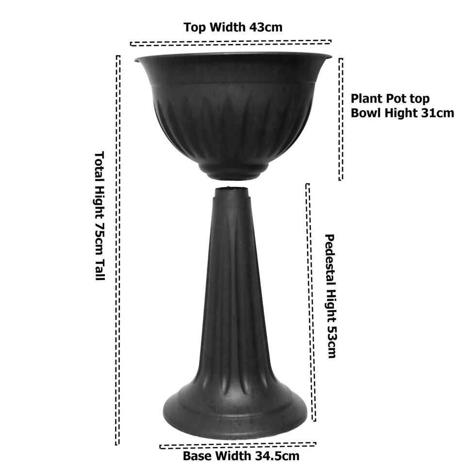 Black Urn Plant Pot Outdoor Garden Round Plastic Planter Water Feature Tall 75cm