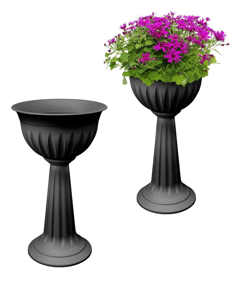 2X Black Urn Plant Pot Outdoor Garden Round Plastic Planter Water Feature Tall 75cm