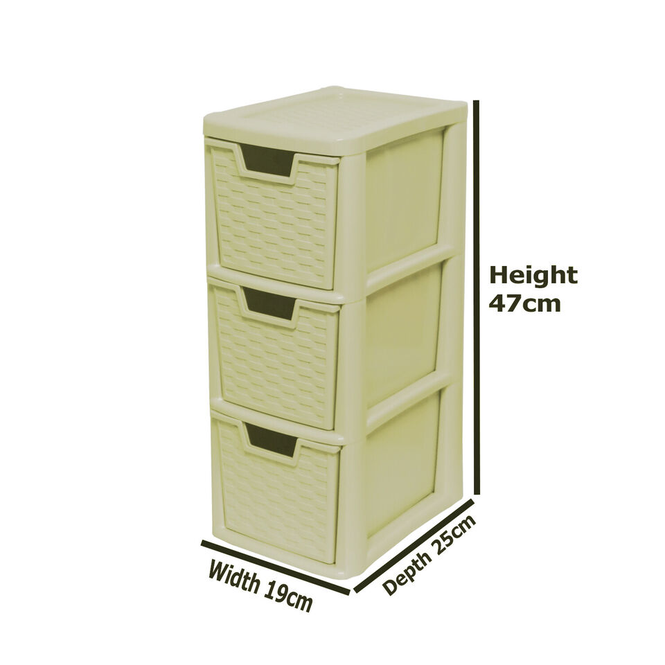 3 Tier Rattan Style Medium 3 Drawer Chest Tower Storage Unit Desktop Organizer  Bargainsh